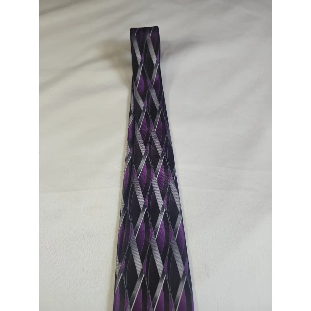 Vintage Stafford Men's Necktie Silk Purple Woven‎ Geometric Wave Design